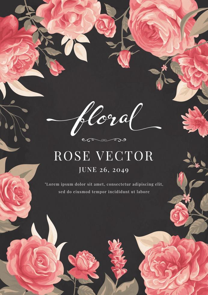 Beautiful Rose Flower and botanical leaf digital painted illustration for love wedding valentines day or arrangement invitation design greeting card vector