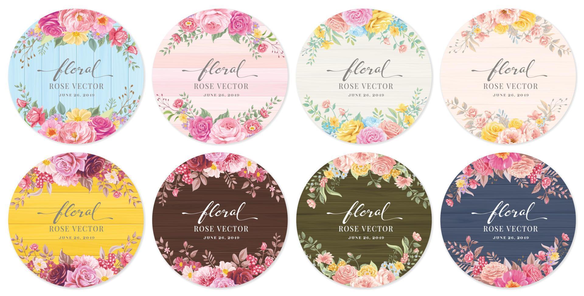 Collection set label Beautiful Rose Flower and botanical leaf digital painted illustration for love wedding valentines day or arrangement invitation design greeting card vector