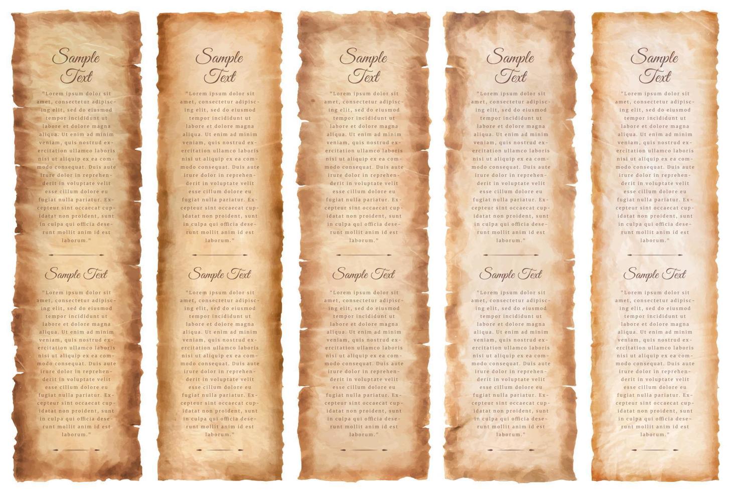 collection set old parchment paper sheet vintage aged or texture isolated on white background. vector