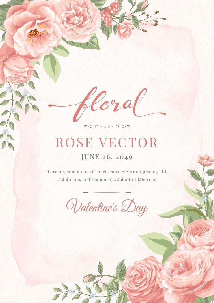 Rose Flower and botanical leaf digital painted illustration vector