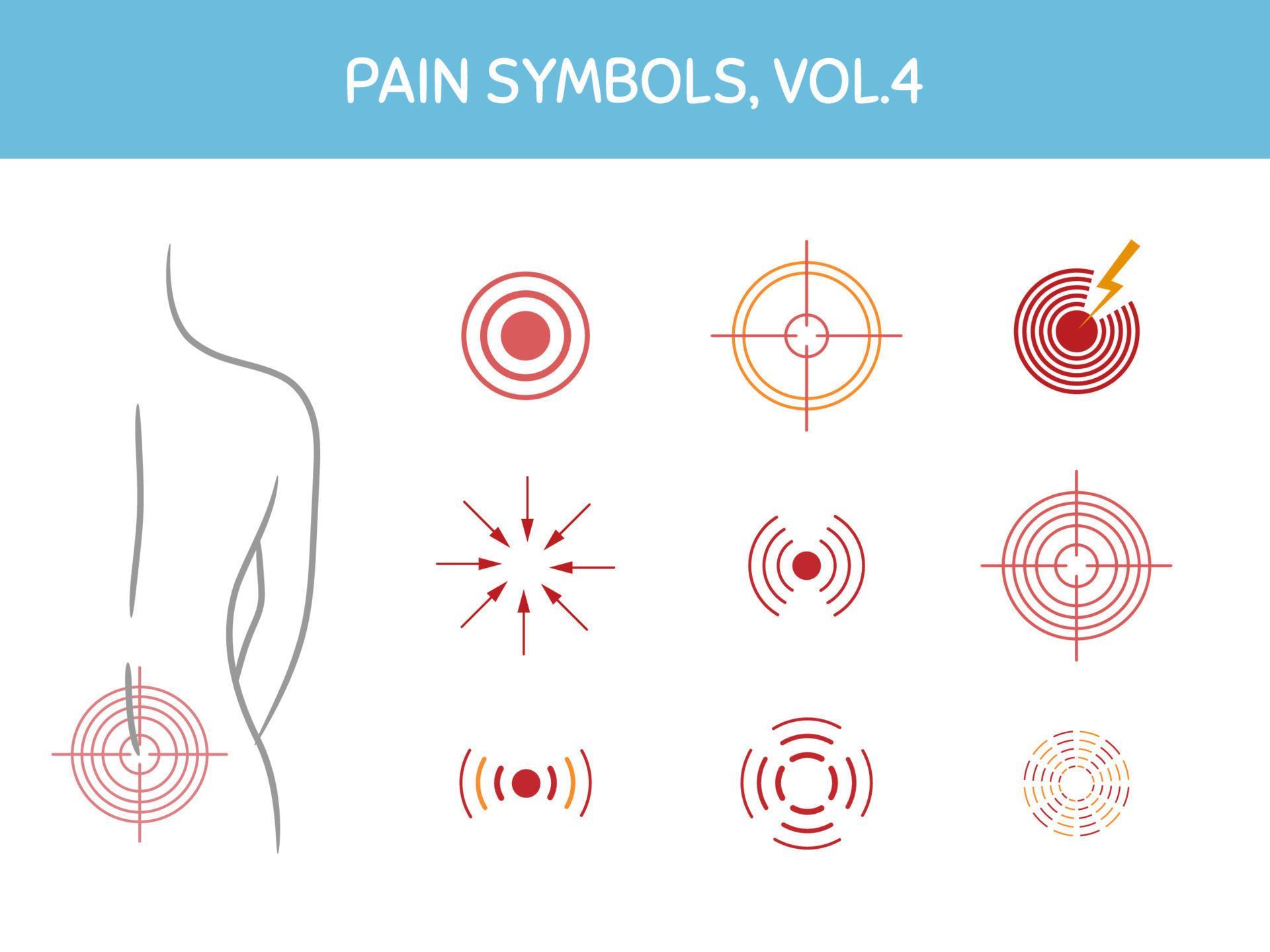 Set of pain markers for illustrations, medical and healthcare themed
