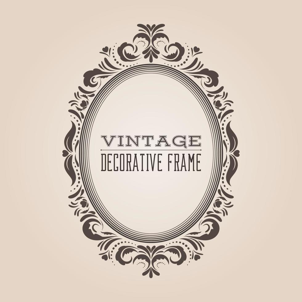 Oval vintage ornate border frame with retro pattern, victorian and baroque style decorative design. Simple and elegant oval frame shape with swirls for labels, logo and pictures. Vector illustration.