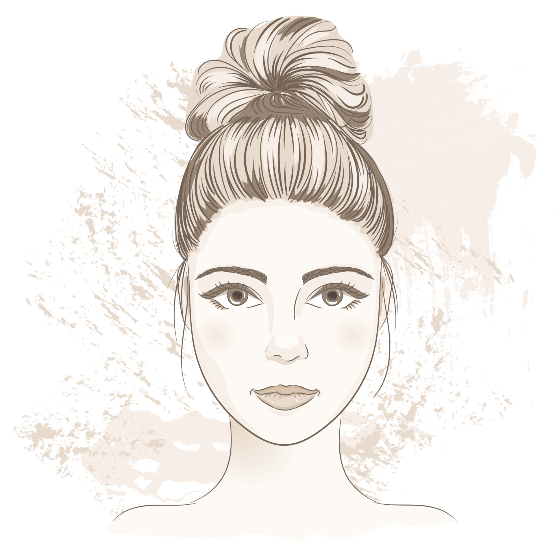 Young woman face. Digital monochrome sketch portrait of beautiful girl with fancy hair bun. 8774865 Vector Art at Vecteezy Young woman face. Digital monochrome sketch portrait of beautiful girl with fancy hair bun. 8774865 Vector Art at Vecteezy