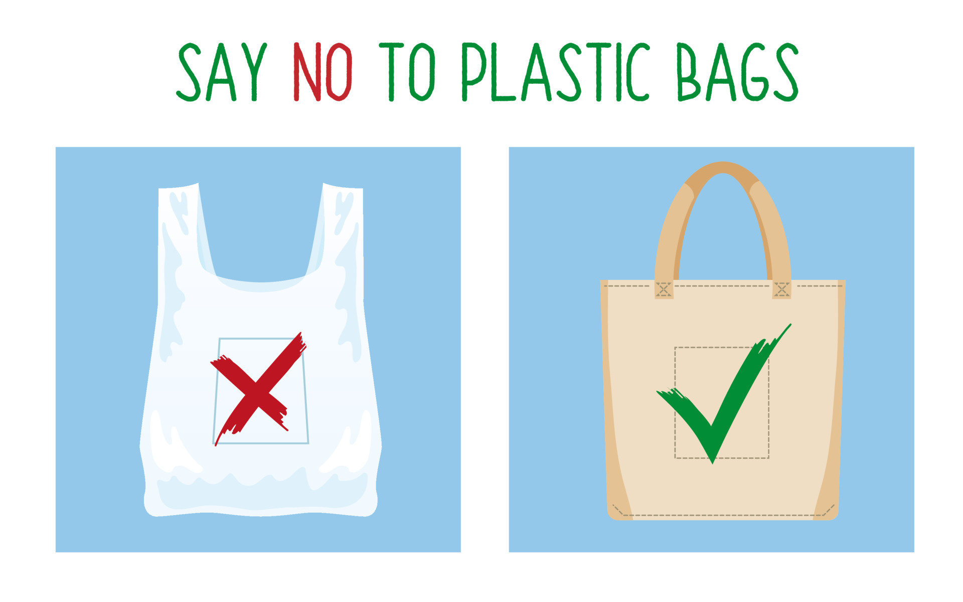 Pollution problem concept. Say no to plastic bag. Cartoon image of