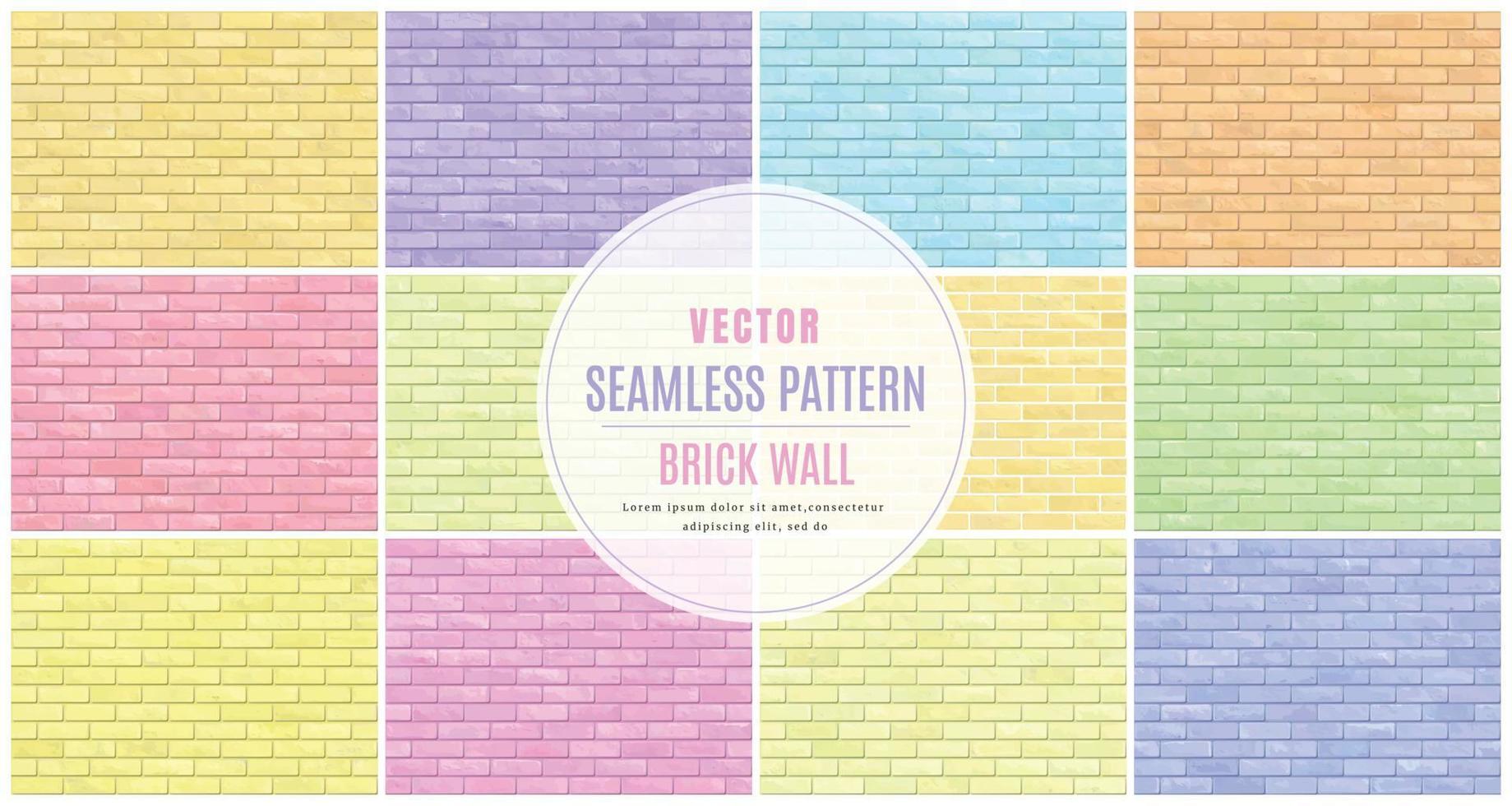 Colorful block brick wall seamless pattern collection set texture background vector