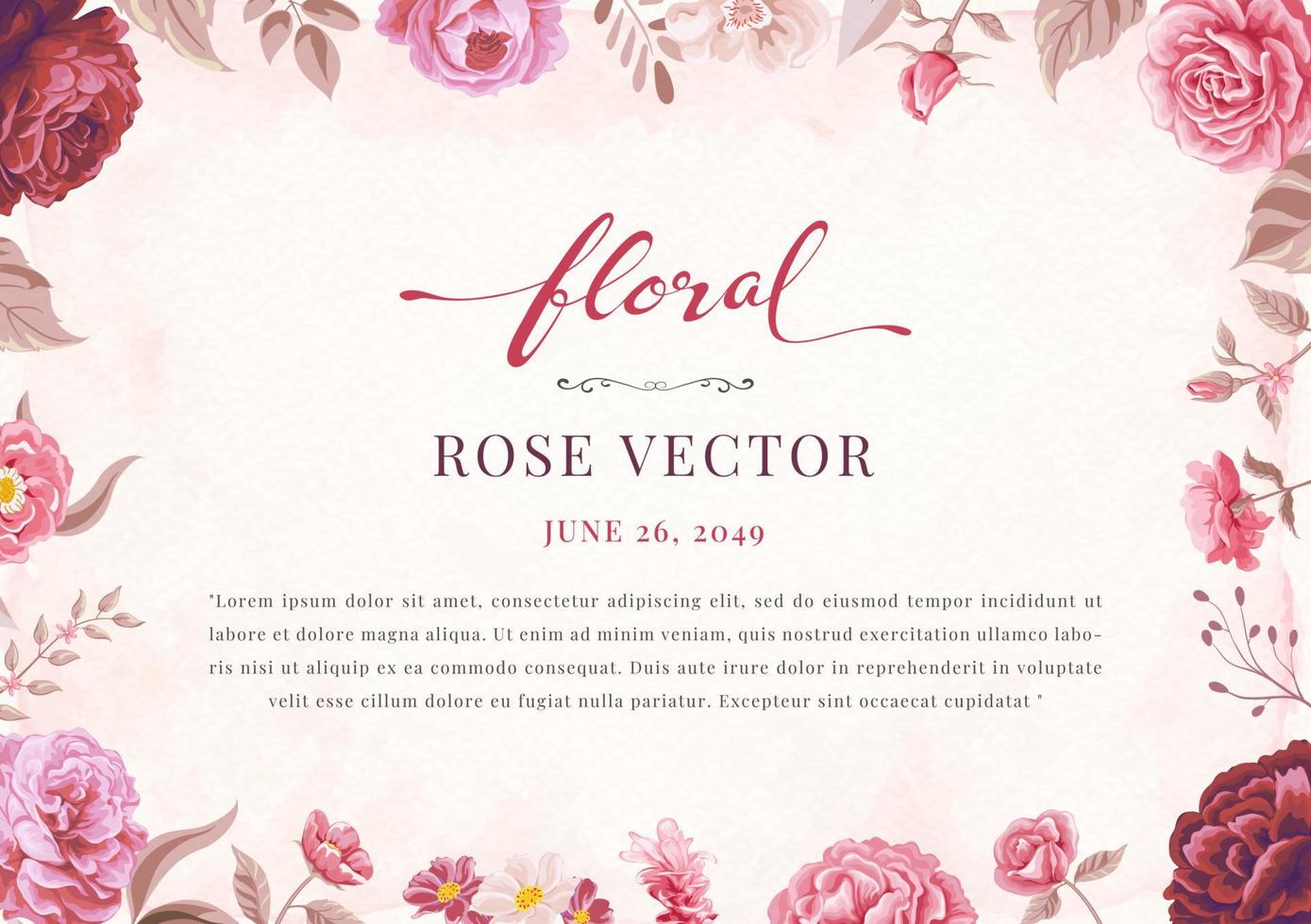 rosa flor y hoja botánica ilustración digital pintada vector