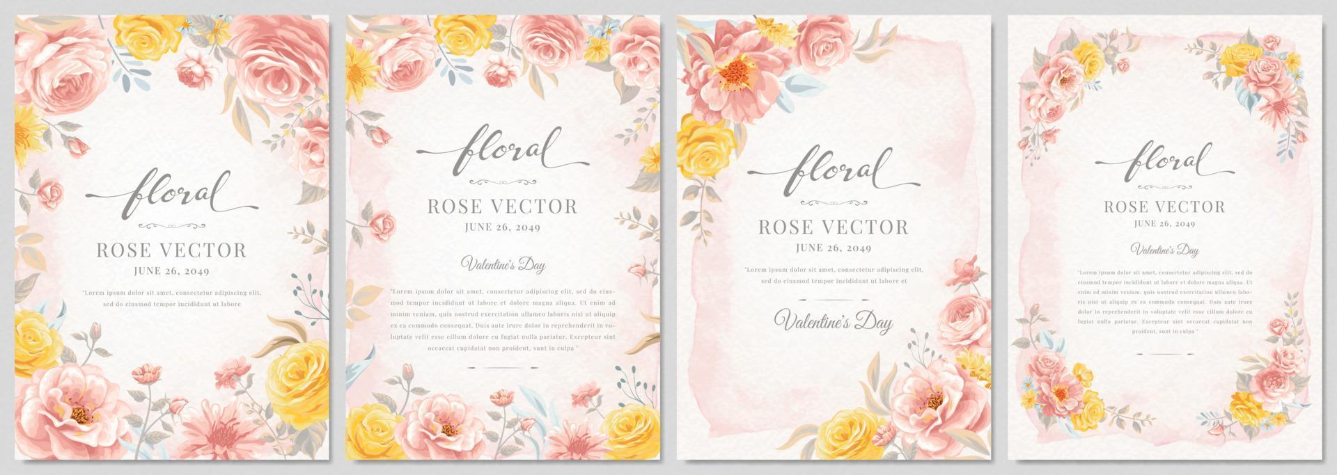 Collection set Beautiful Rose Flower and botanical leaf digital painted illustration for love wedding valentines day or arrangement invitation design greeting card vector
