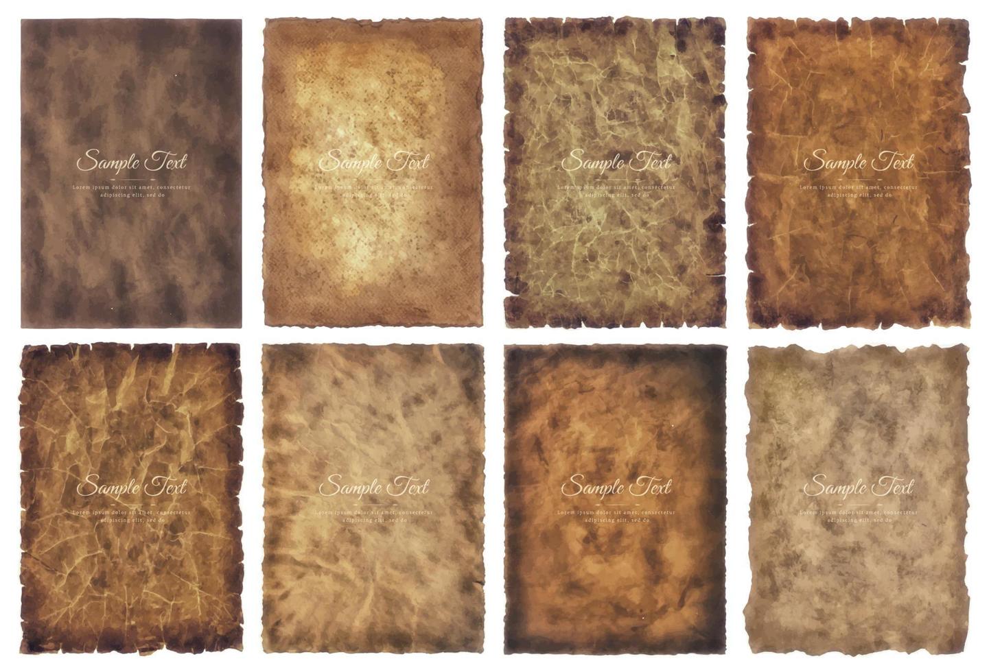 Vector collection set old parchment paper sheet vintage aged or texture isolated on white background