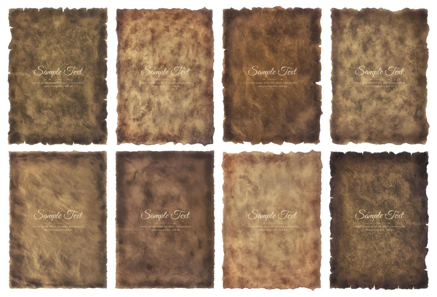 Vector collection set old parchment paper sheet vintage aged or texture isolated on white background