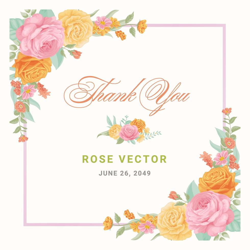 Rose Flower and botanical leaf digital painted illustration vector