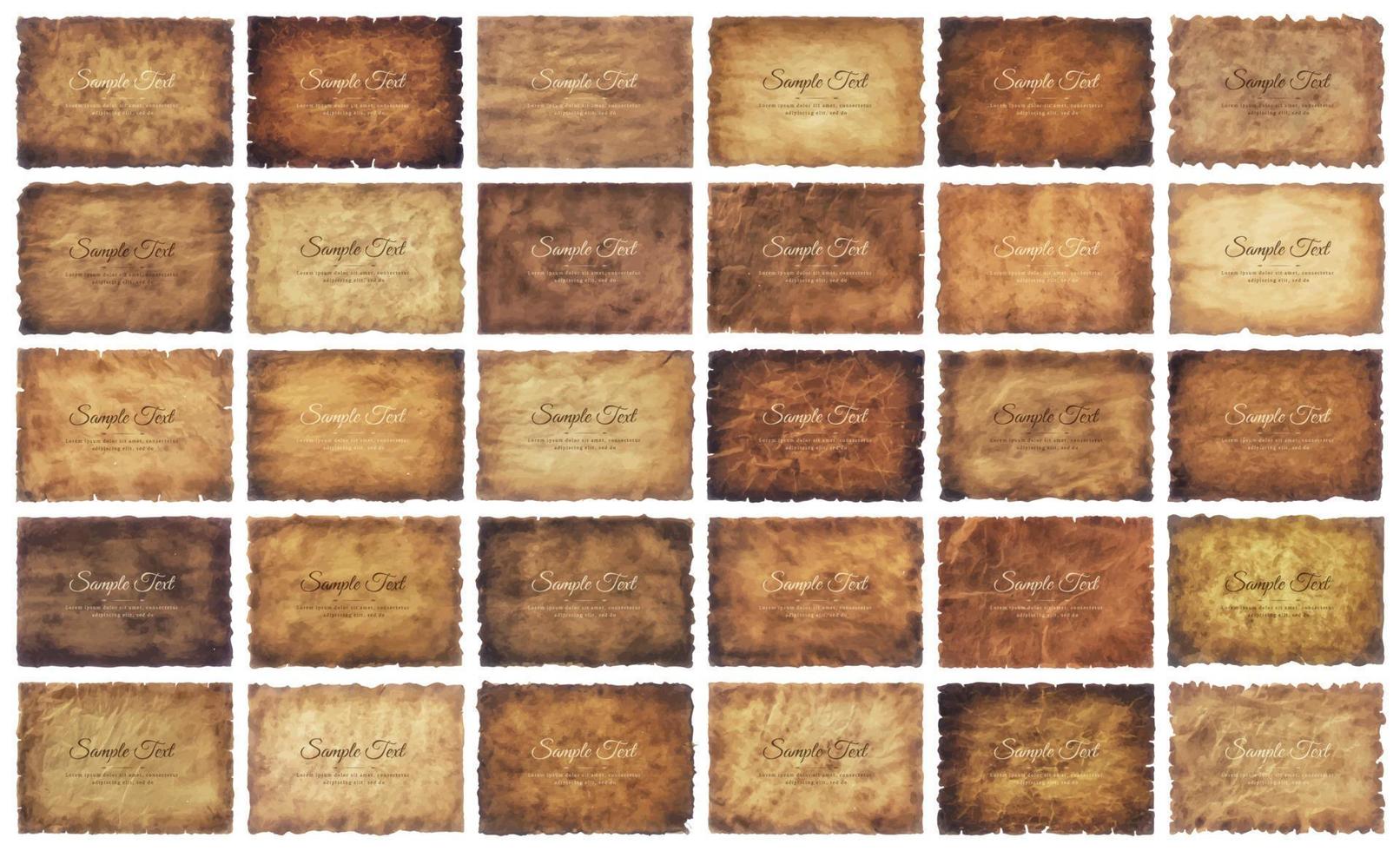 Vector collection set old parchment paper sheet vintage aged or texture isolated on white background