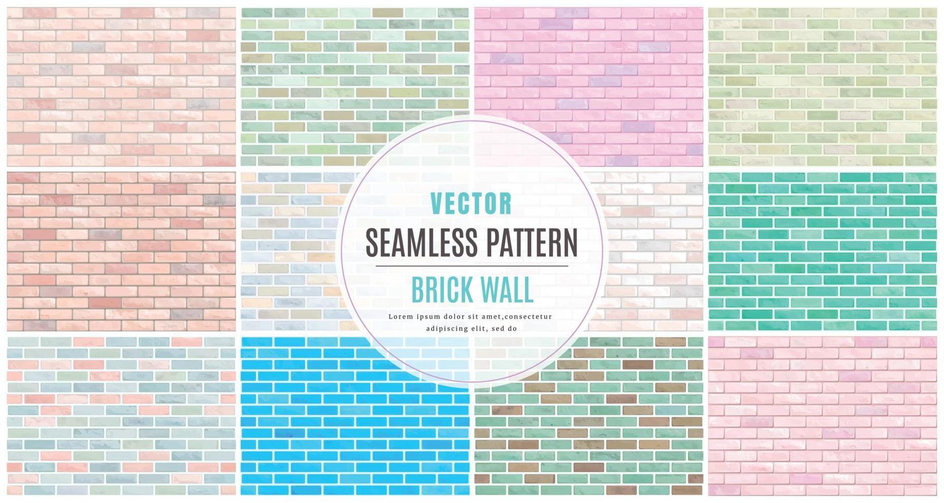 Colorful block brick wall seamless pattern collection set texture background vector