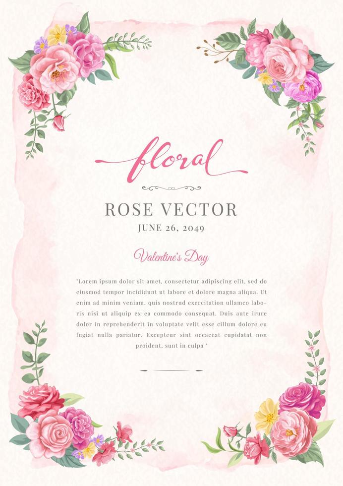 Rose Flower and botanical leaf digital painted illustration vector