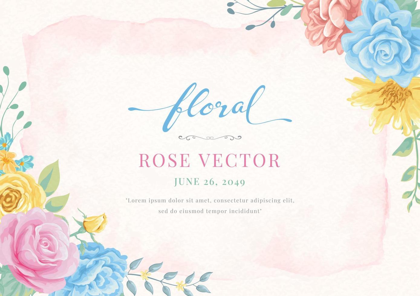 Rose Flower and botanical leaf digital painted illustration vector