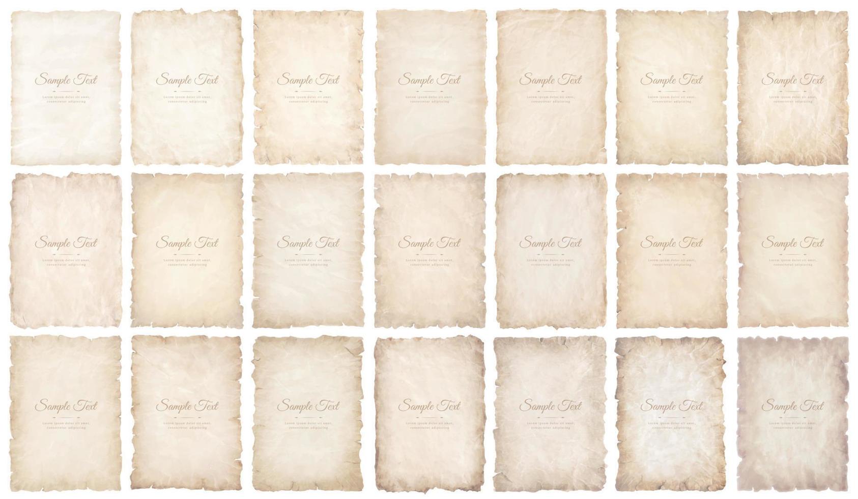 collection set old parchment paper sheet vintage aged or texture isolated on white background vector