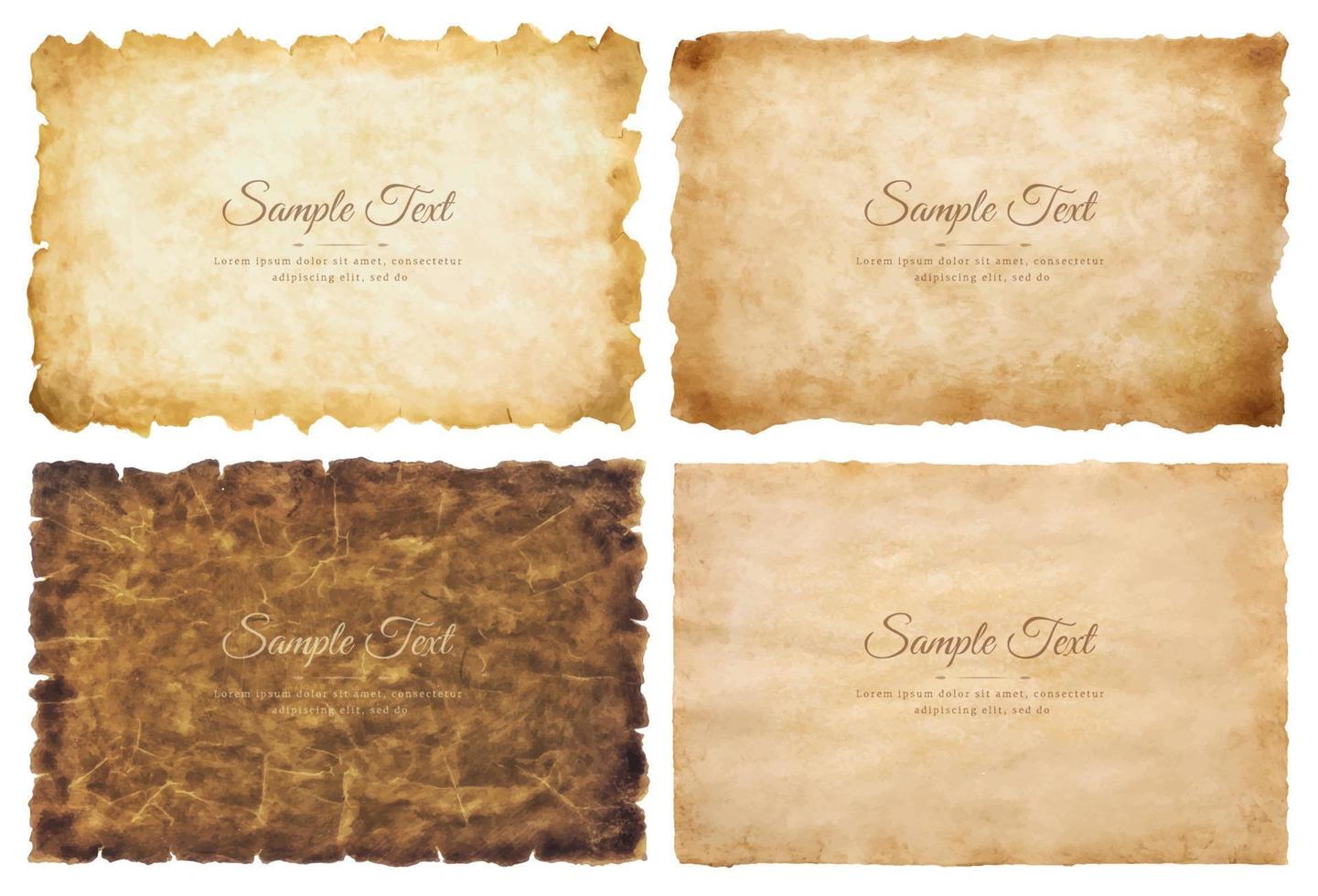 Vector collection set old parchment paper sheet vintage aged or texture isolated on white background