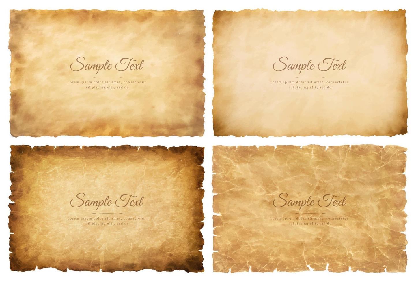 Vector collection set old parchment paper sheet vintage aged or texture isolated on white background