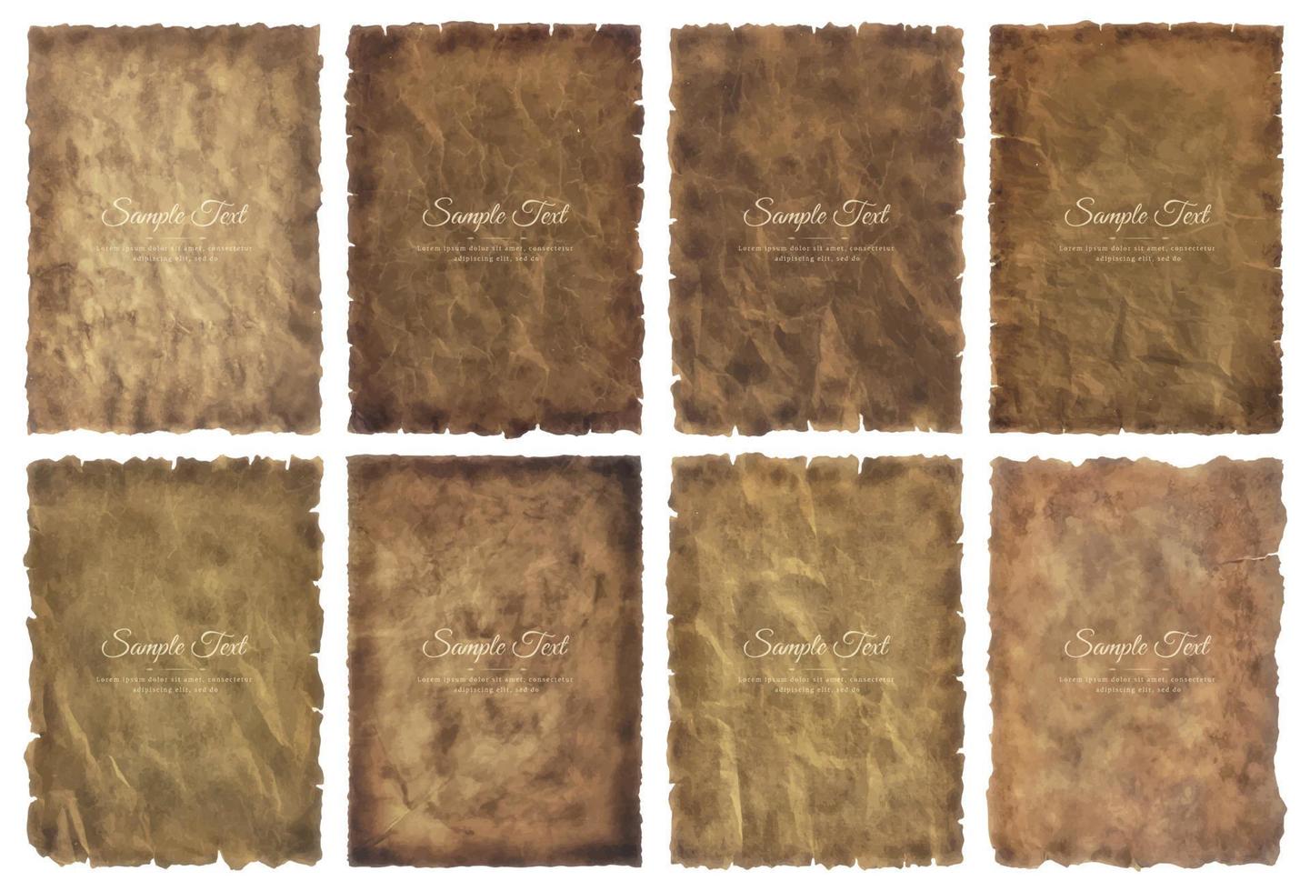 Vector collection set old parchment paper sheet vintage aged or texture isolated on white background