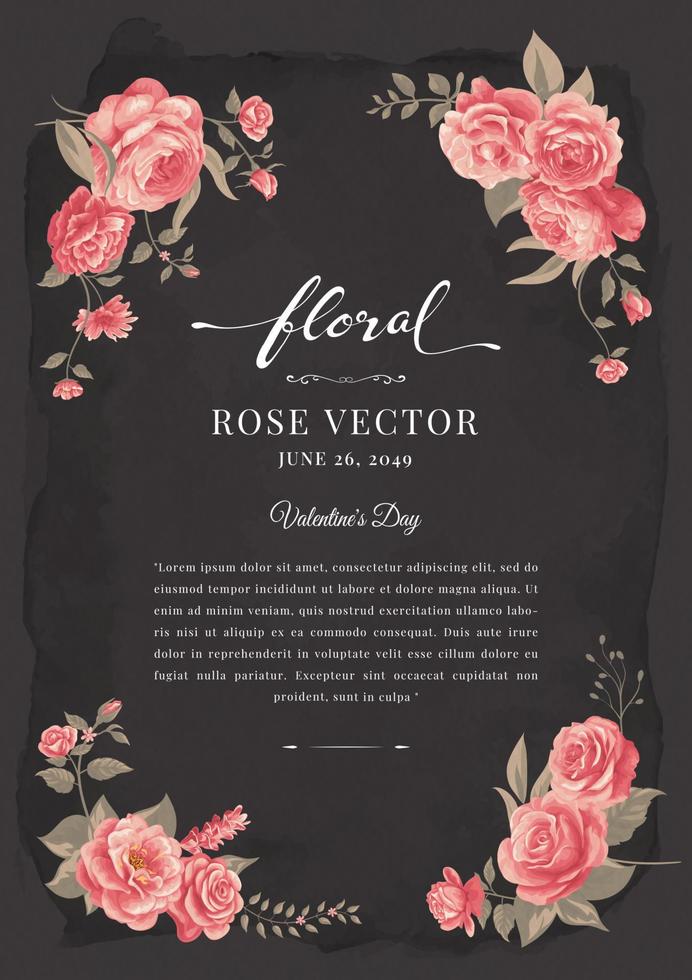 Beautiful Rose Flower and botanical leaf digital painted illustration for love wedding valentines day or arrangement invitation design greeting card vector