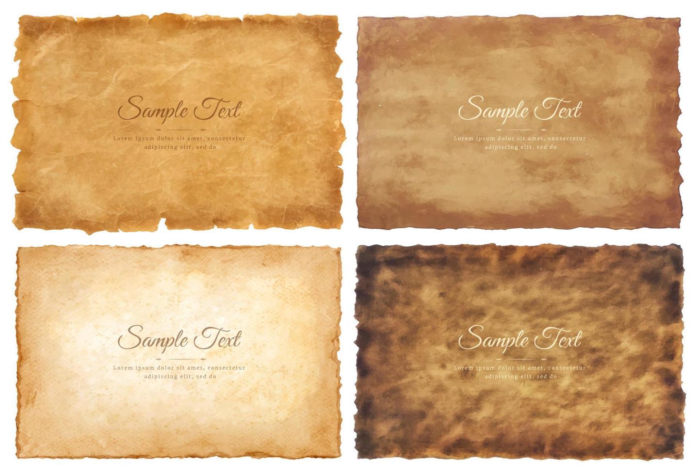 Vector collection set old parchment paper sheet vintage aged or texture isolated on white background