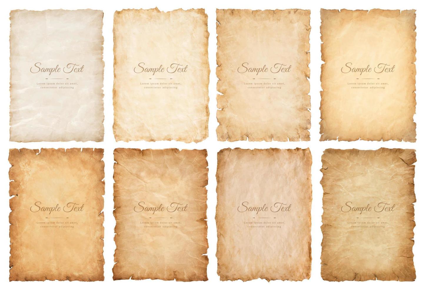 collection set old parchment paper sheet vintage aged or texture isolated on white background vector