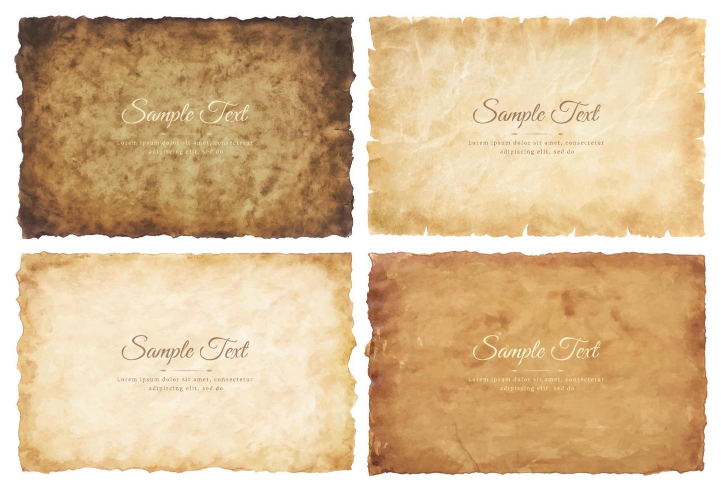 Vector collection set old parchment paper sheet vintage aged or texture isolated on white background