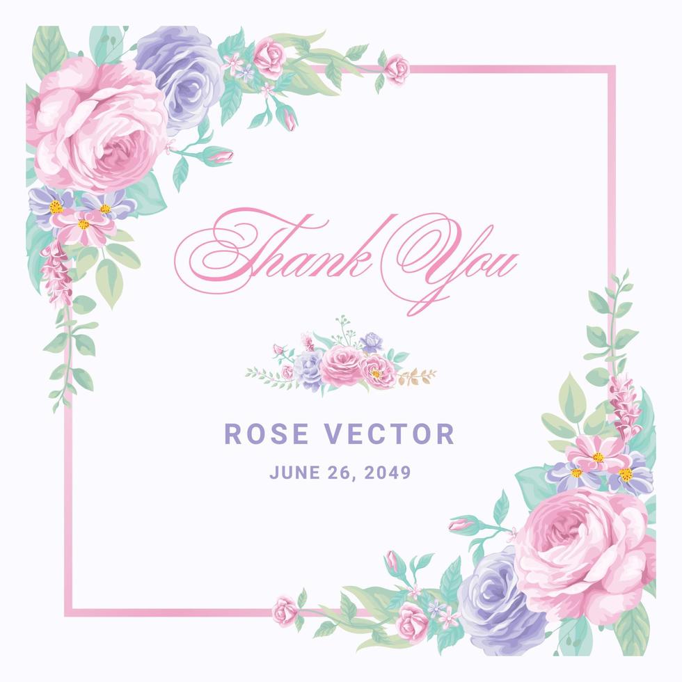 Rose Flower and botanical leaf digital painted illustration vector