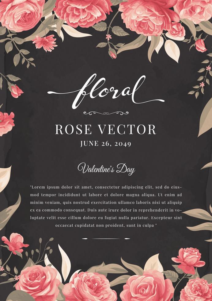 Beautiful Rose Flower and botanical leaf digital painted illustration for love wedding valentines day or arrangement invitation design greeting card vector