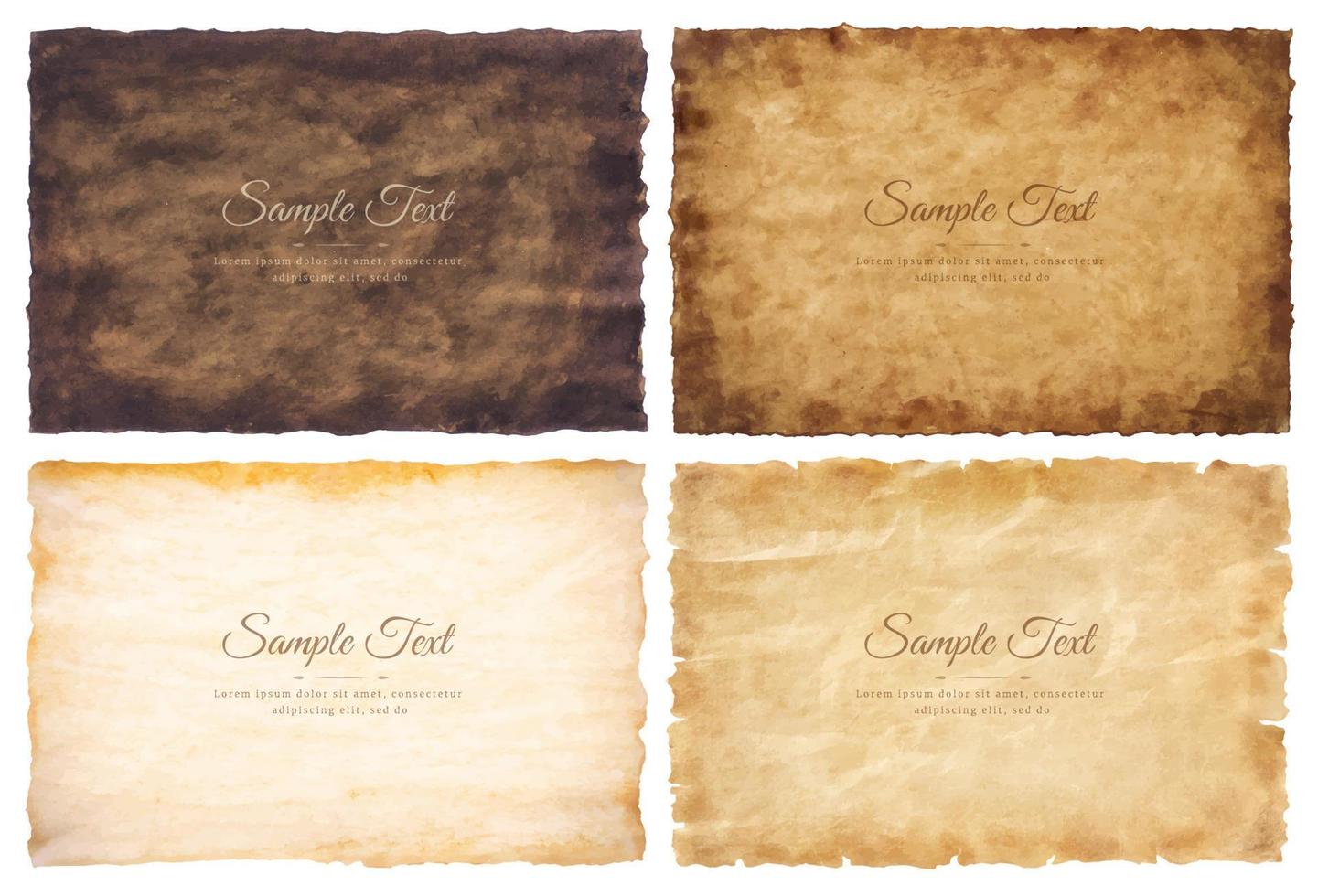 Vector collection set old parchment paper sheet vintage aged or texture isolated on white background