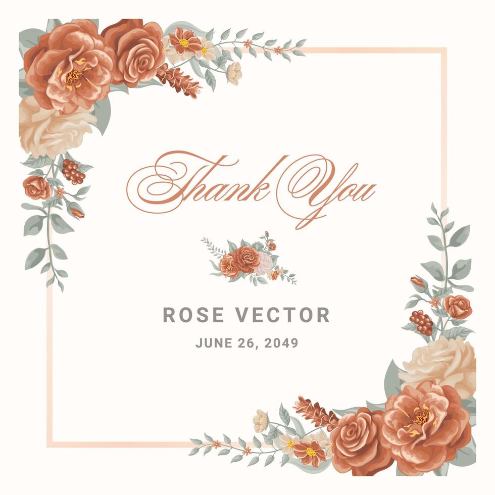 Rose Flower and botanical leaf digital painted illustration vector