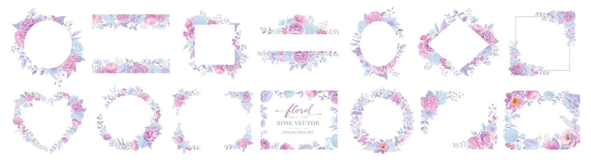 Collection set Beautiful Rose Flower and botanical leaf digital painted illustration for love wedding valentines day or arrangement invitation design greeting card vector