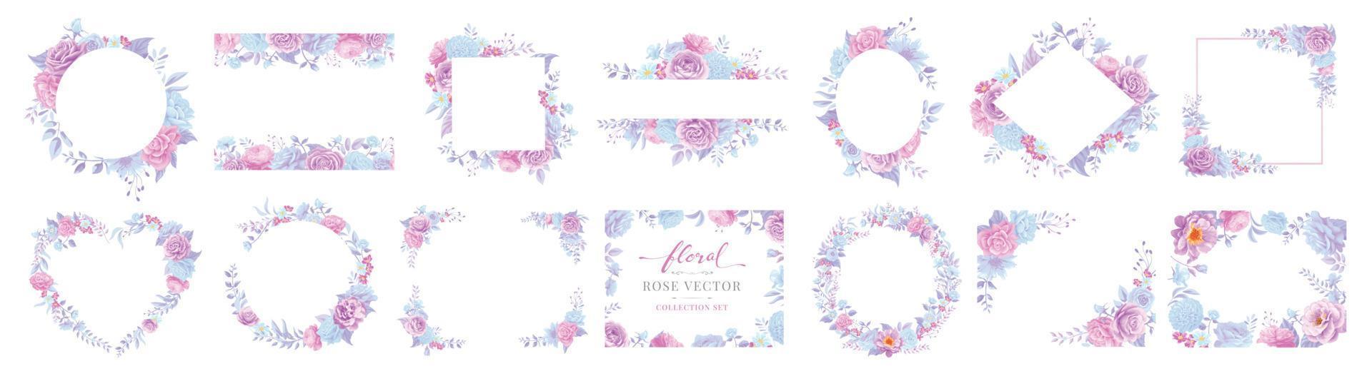 Collection set Beautiful Rose Flower and botanical leaf digital painted illustration for love wedding valentines day or arrangement invitation design greeting card vector