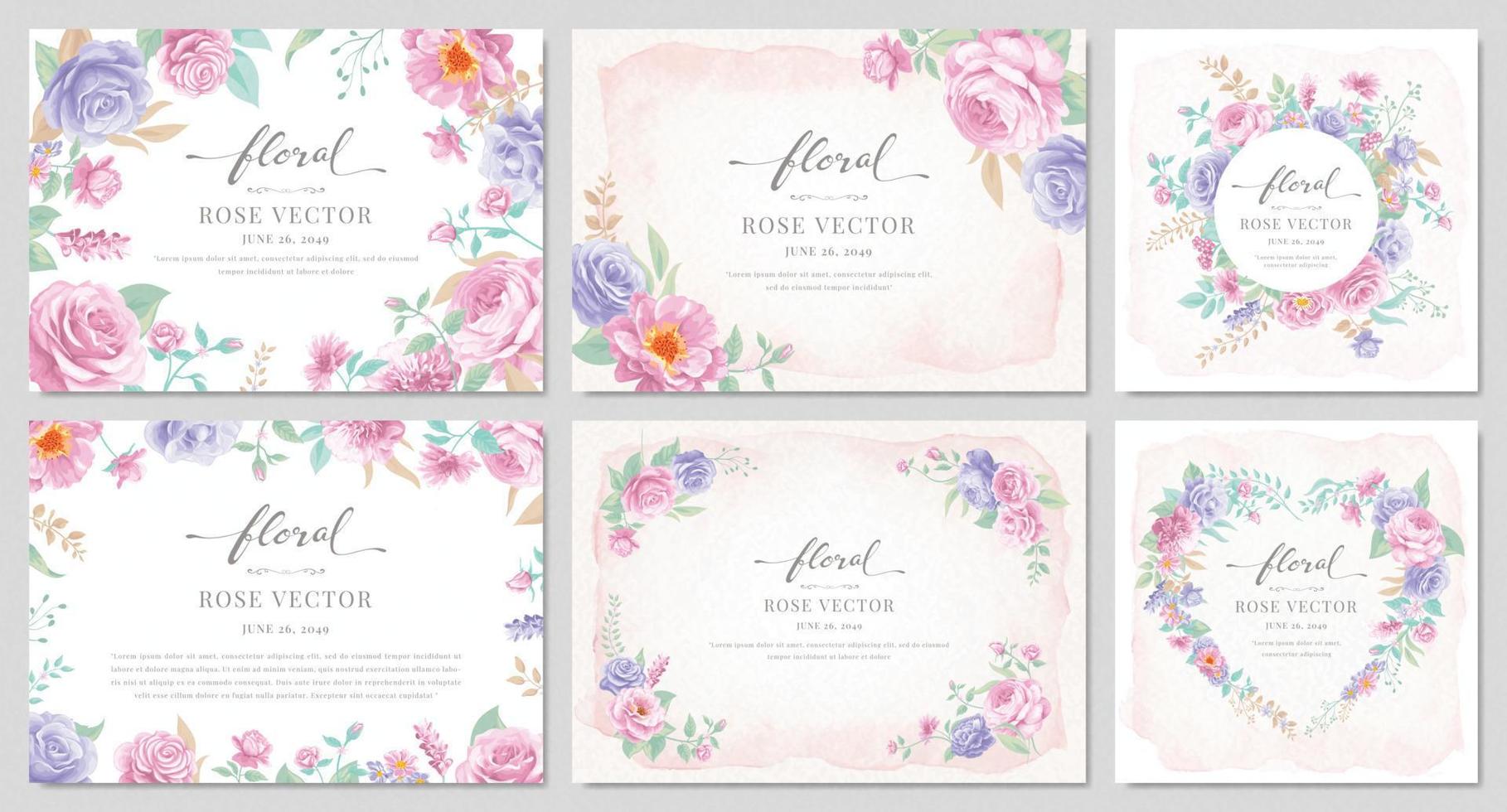 Collection set Beautiful Rose Flower and botanical leaf digital painted illustration for love wedding valentines day or arrangement invitation design greeting card vector