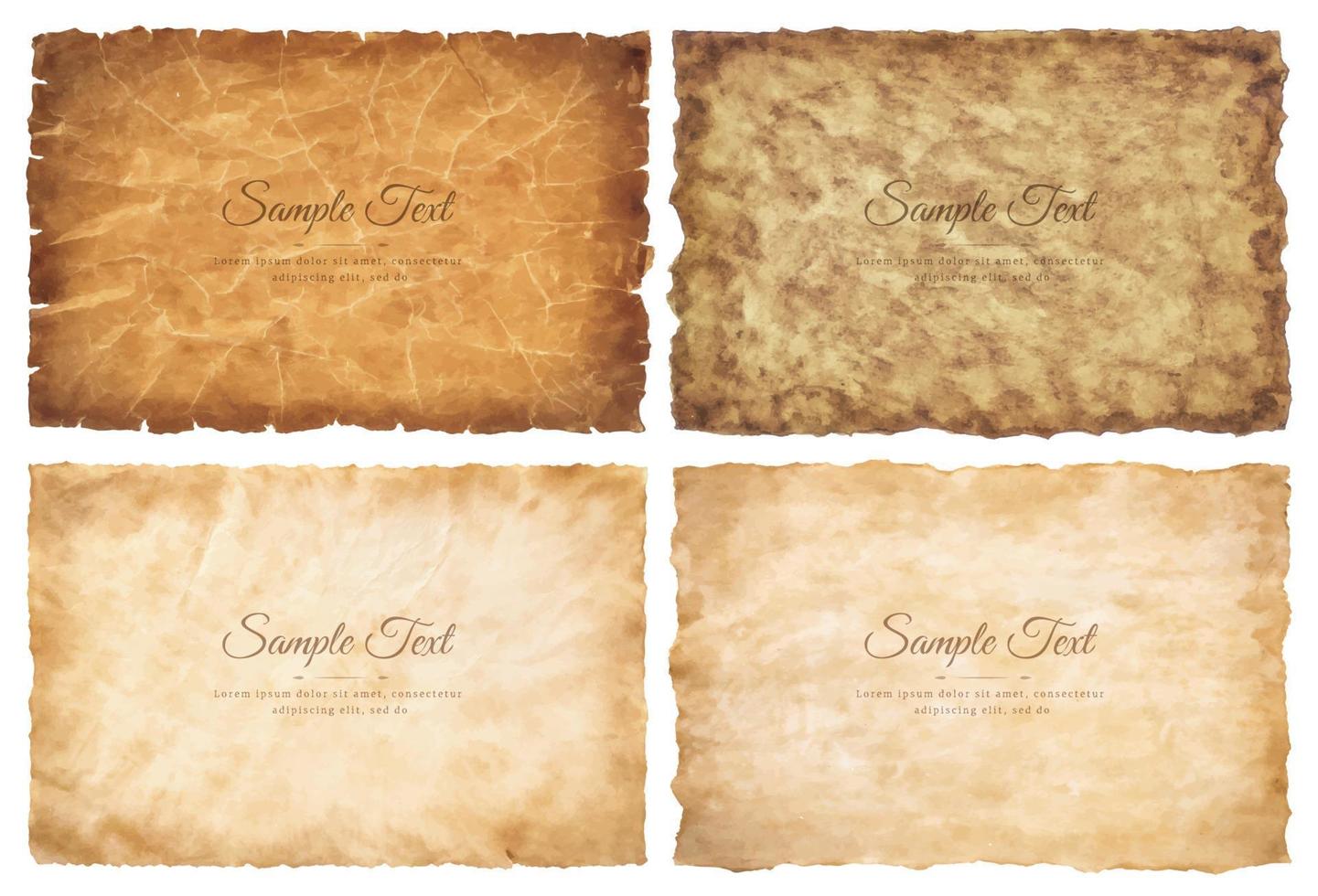 Vector collection set old parchment paper sheet vintage aged or texture isolated on white background