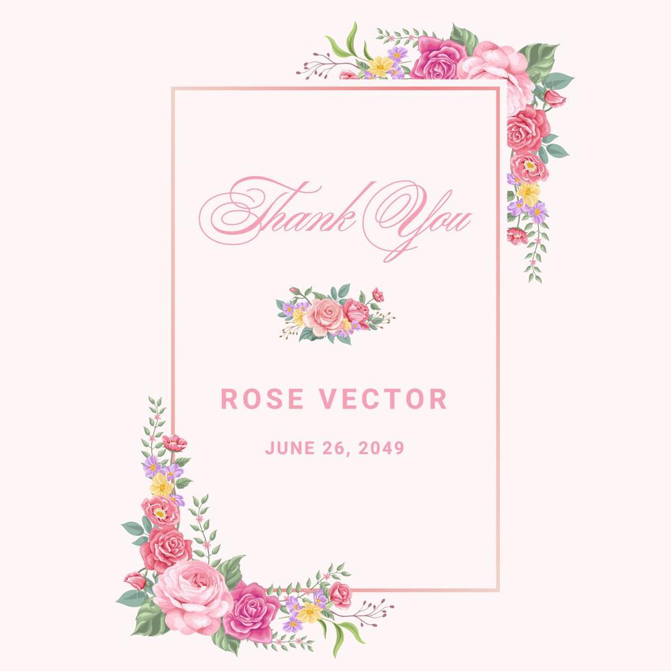 Beautiful Rose Flower and botanical leaf digital painted illustration for love wedding valentines day or arrangement invitation design greeting card vector