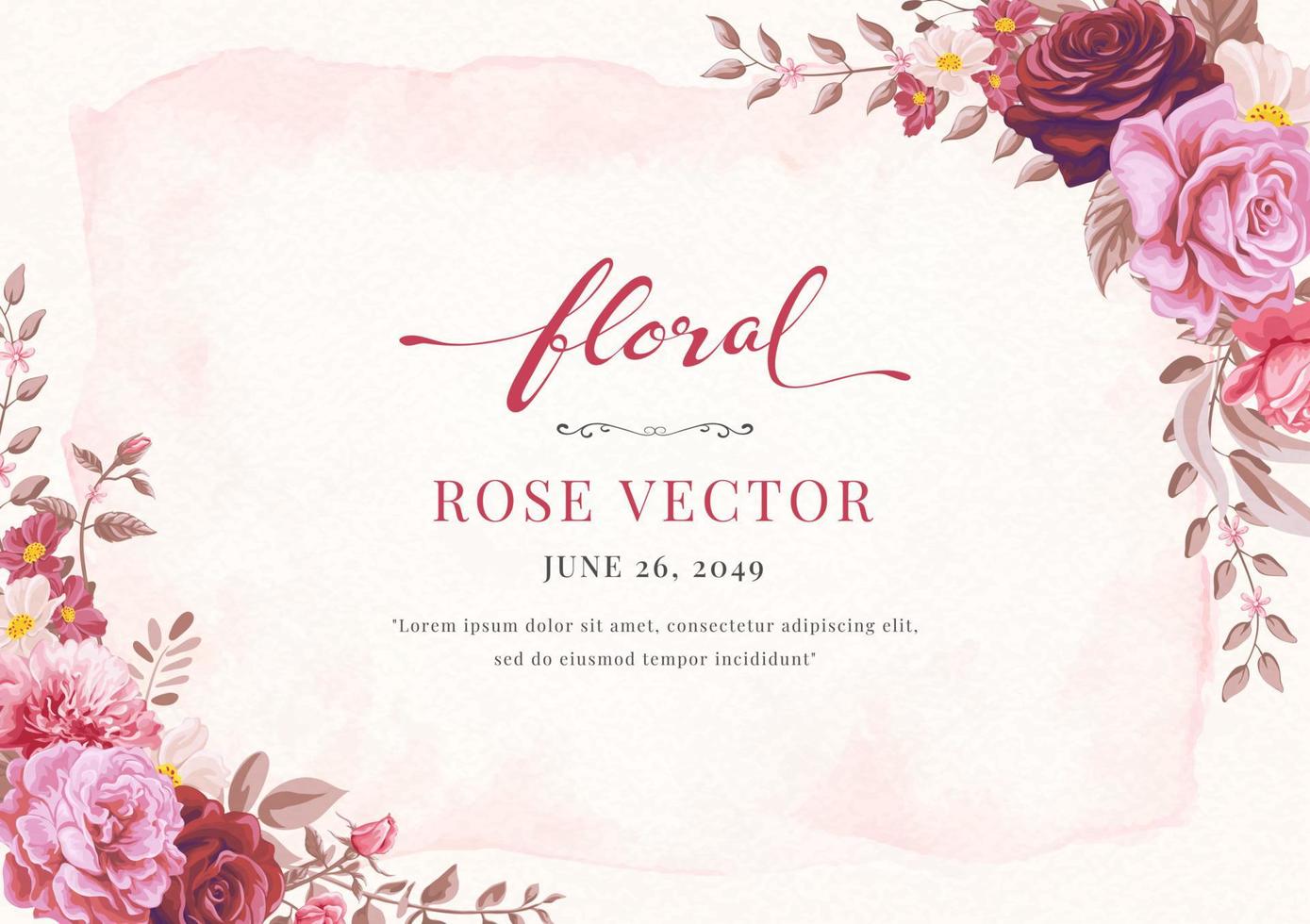 Rose Flower and botanical leaf digital painted illustration vector