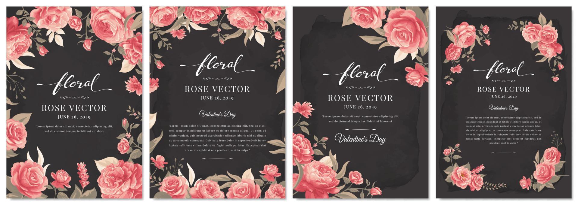 Collection set Beautiful Rose Flower and botanical leaf digital painted illustration for love wedding valentines day or arrangement invitation design greeting card vector