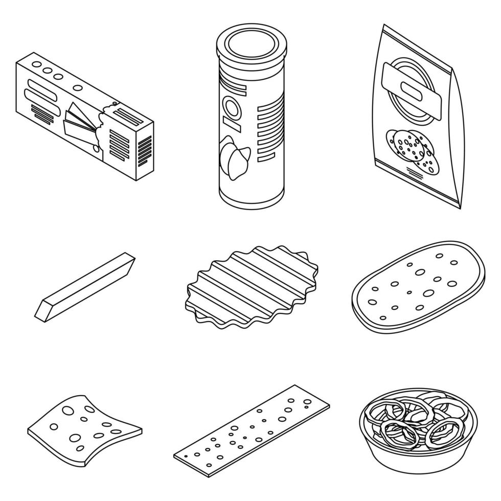 Chips potato icons set vector outine