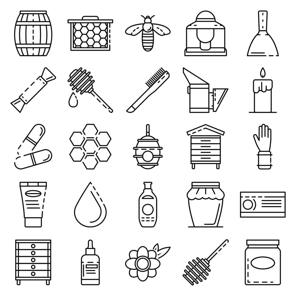 conjunto de iconos de apicultura, estilo de esquema vector