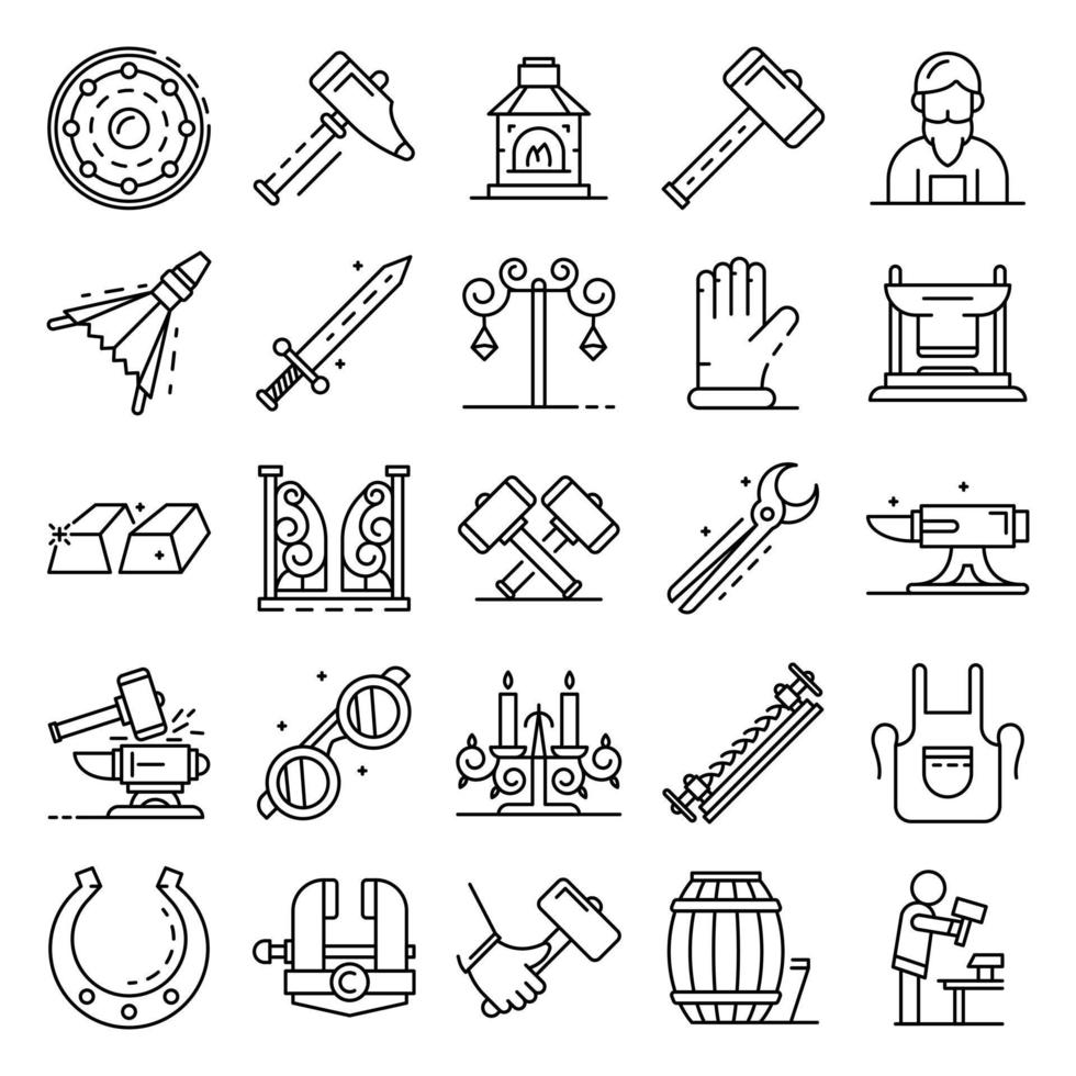 Anvil icon set, outline style vector