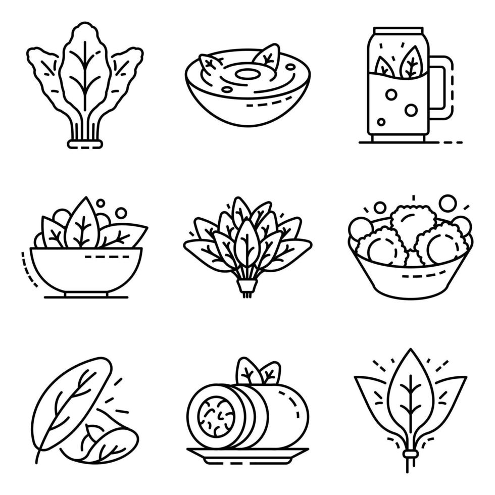 Spinach icon set, outline style vector