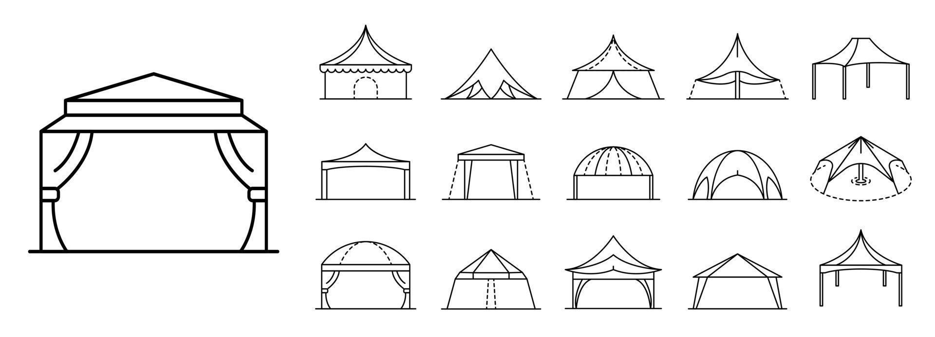 Canopy icon set, outline style vector