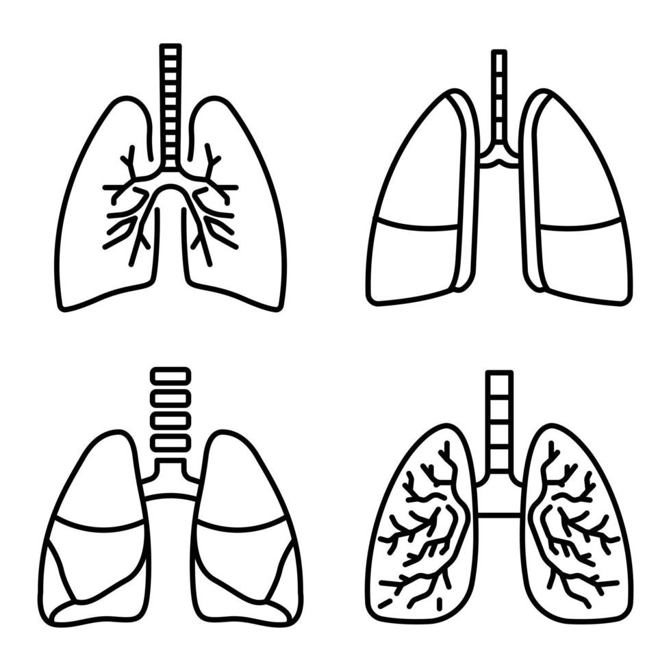 Lung icon set, outline style vector