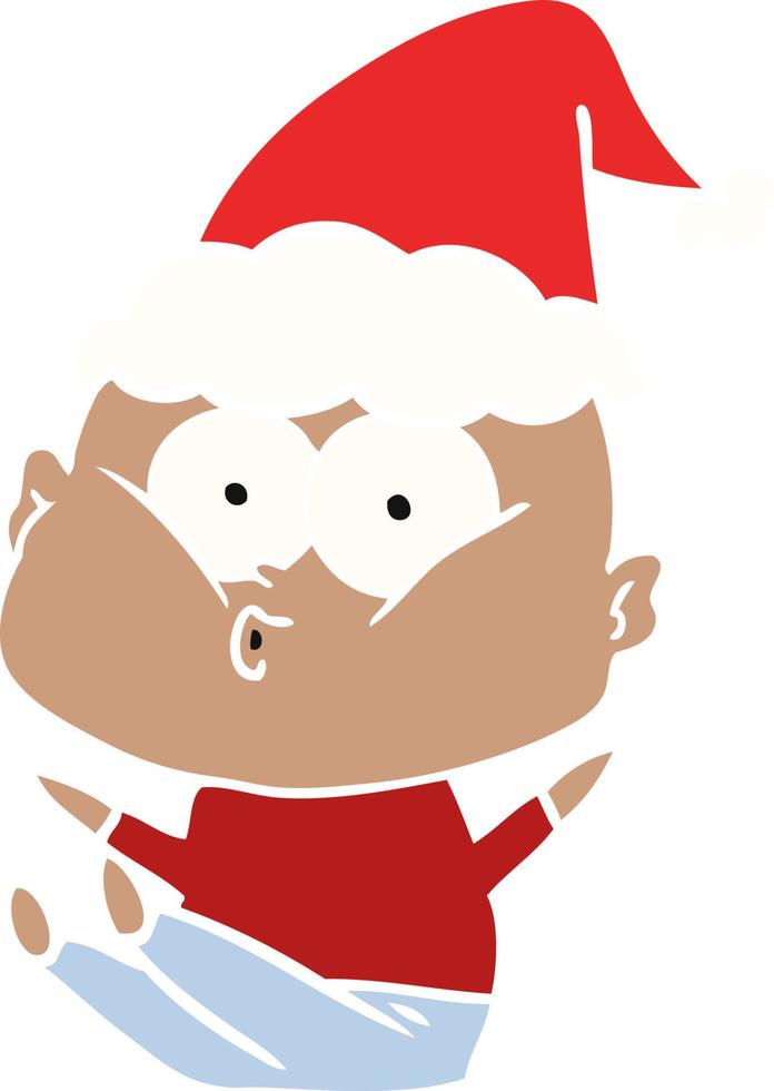 flat color illustration of a bald man staring wearing santa hat vector