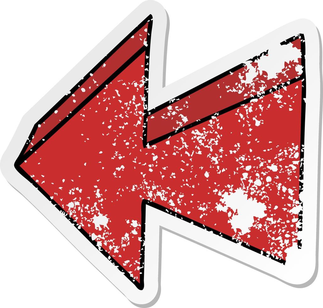 distressed sticker of a quirky hand drawn cartoon arrow vector