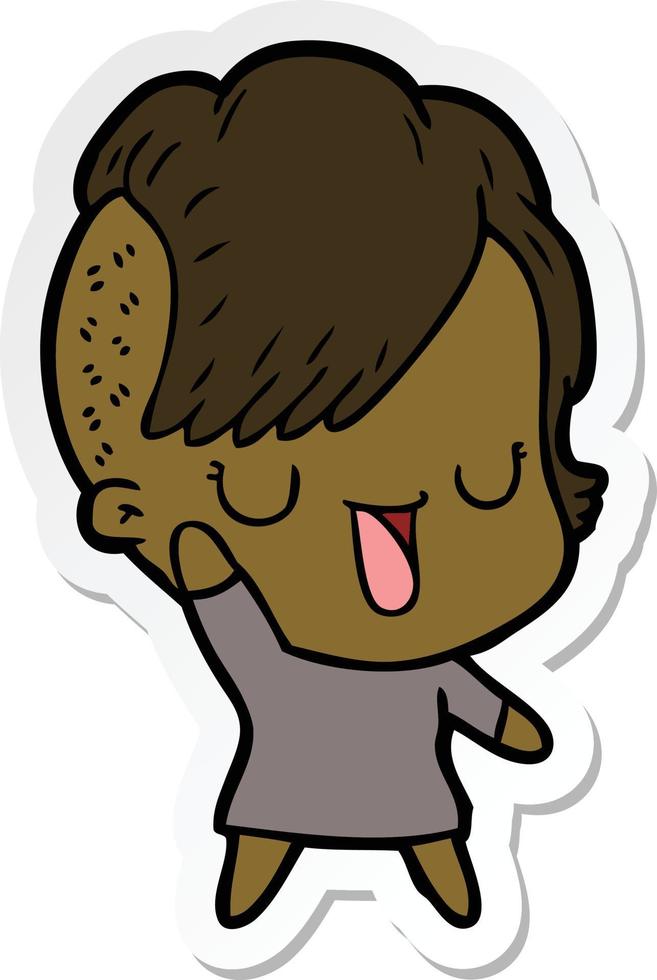 sticker of a cute cartoon girl with hipster haircut vector