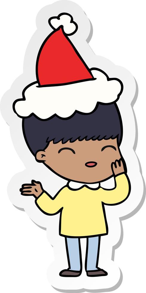 happy sticker cartoon of a boy wearing santa hat vector