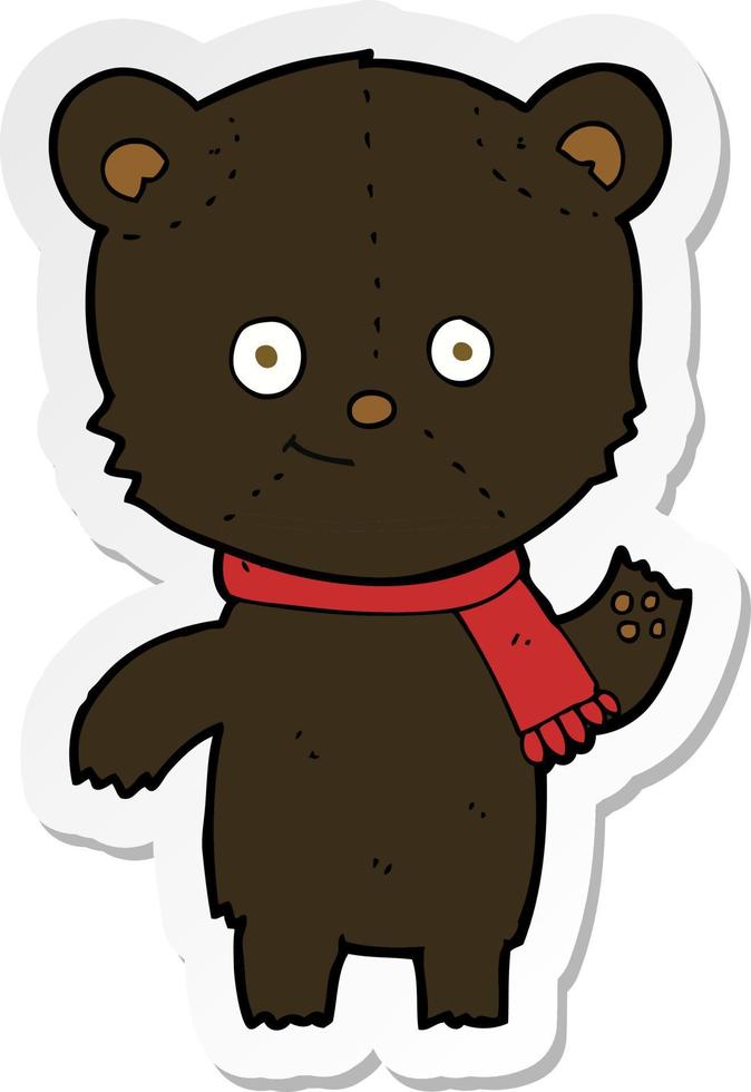 sticker of a cartoon black bear waving vector