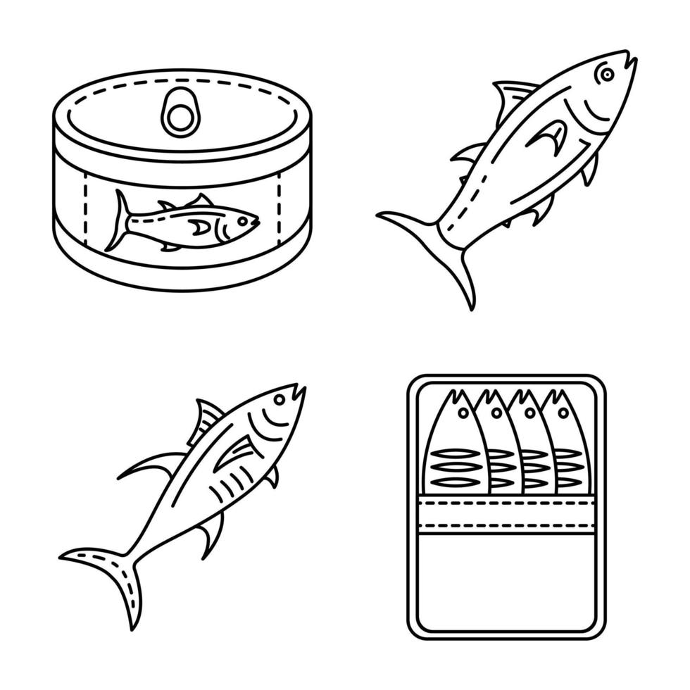 Tuna icon set, outline style vector