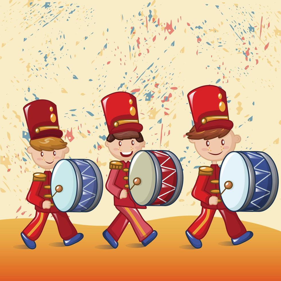 Red drummers concept background, cartoon style vector